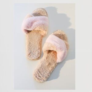 L*Space Pink and Tan Fuzzy Slippers